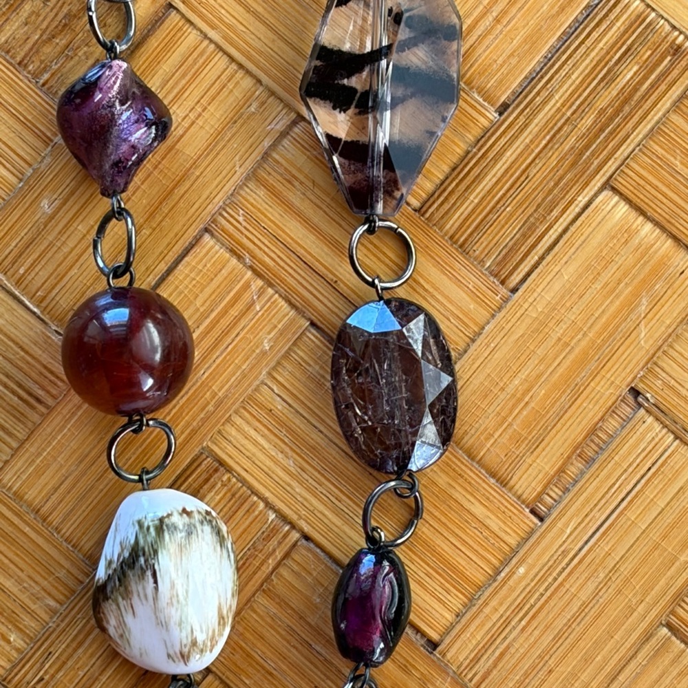 Boho Statement Necklace animal print glass beads, Modern Artisan Style - Picture 4 of 7